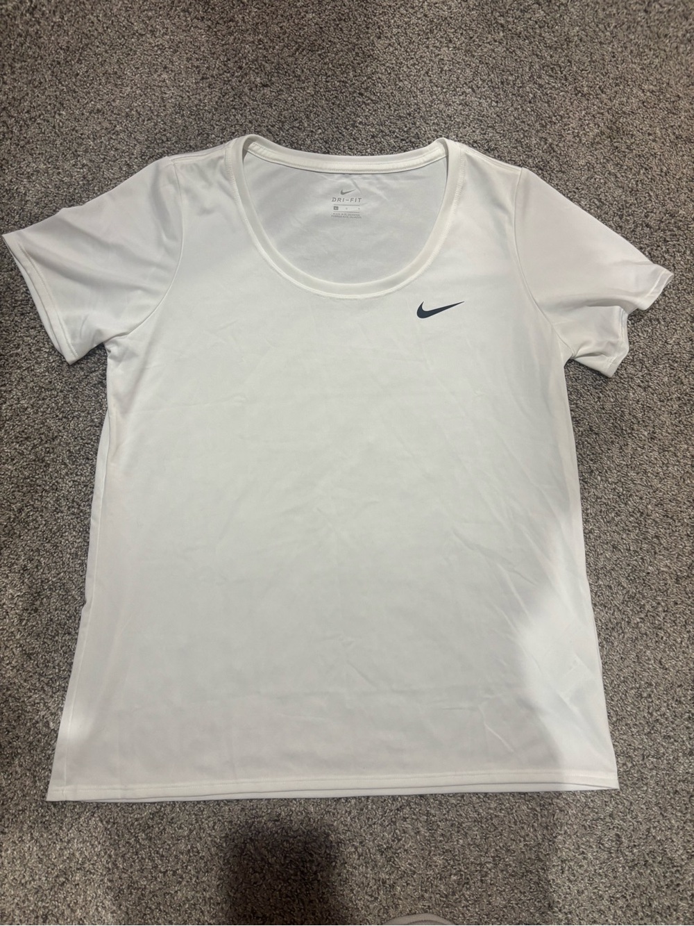 Nike White Short Sleeve Athletic Tee with Navy Swoosh